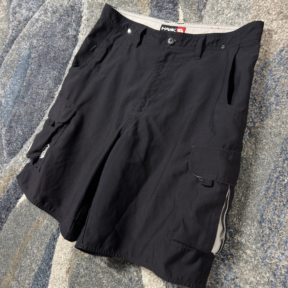 Tony Hawk Cargo Shorts Mens 34 Black Skater Streetwear Utility Baggy Summer
